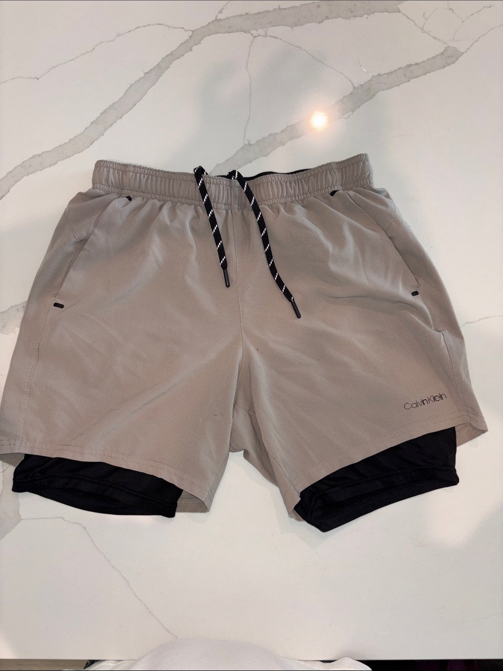 Calvin Klein Beige Athletic Shorts with Black Inner Liner